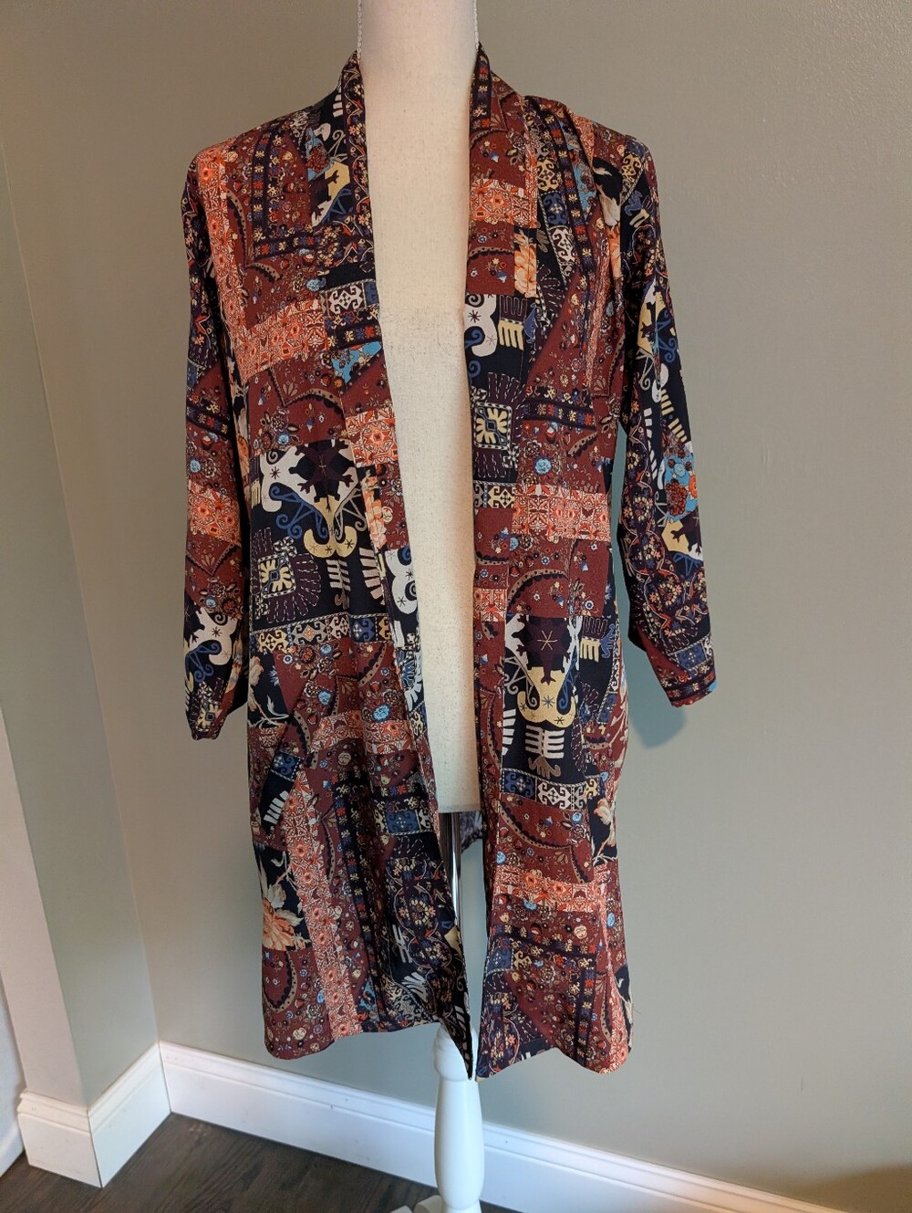 Topshop Patchwork Print Kimono Cardigan Size 4 Lightweight With Pockets